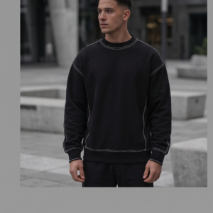 Last Leaf Contrast Stitch Heavyweight Sweatshirt (380 GSM) – Black