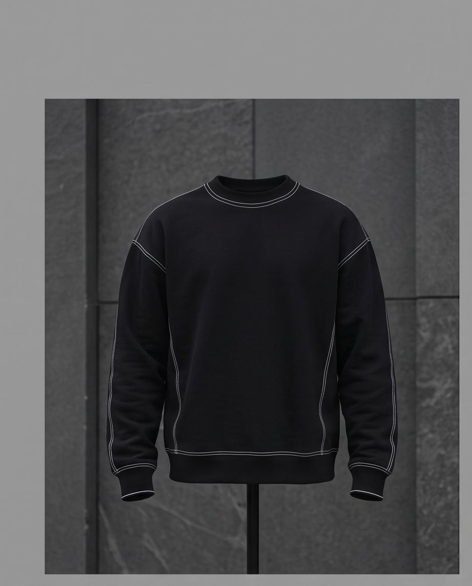 Last Leaf Contrast Stitch Heavyweight Sweatshirt (380 GSM) – Black - Image 2