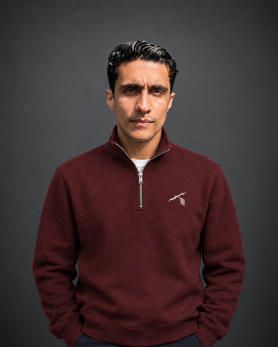 Last Leaf Branch Emblem Quarter-Zip Sweatshirt – Burgundy
