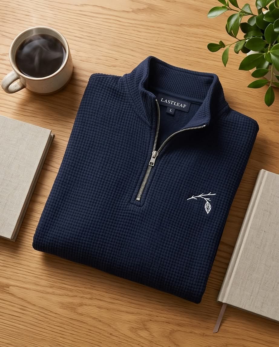 Last Leaf Branch Emblem Waffle Knit Quarter-Zip – Midnight Navy - Image 3
