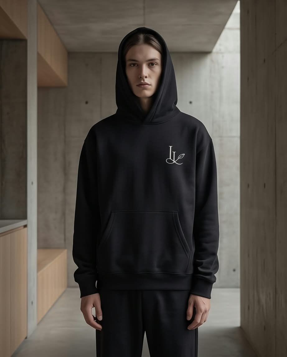 Last Leaf Monogram Heavyweight Hoodie (350 GSM) – Black - Image 4