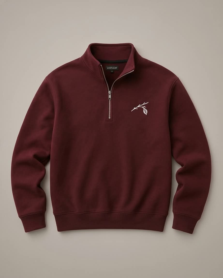 Last Leaf Branch Emblem Quarter-Zip Sweatshirt – Burgundy - Image 4