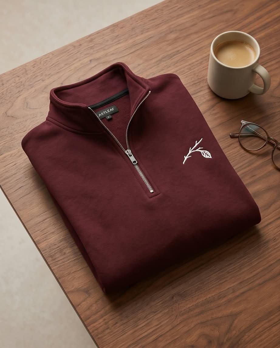 Last Leaf Branch Emblem Quarter-Zip Sweatshirt – Burgundy - Image 2