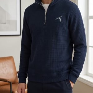Last Leaf Branch Emblem Waffle Knit Quarter-Zip – Midnight Navy